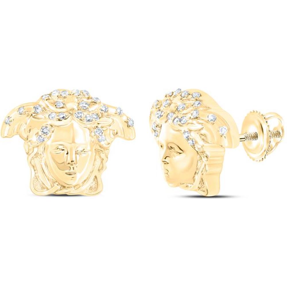 10K Yellow Gold Round Diamond Medusa Stud Earrings - 0.11 Carat Total Diamond Weight