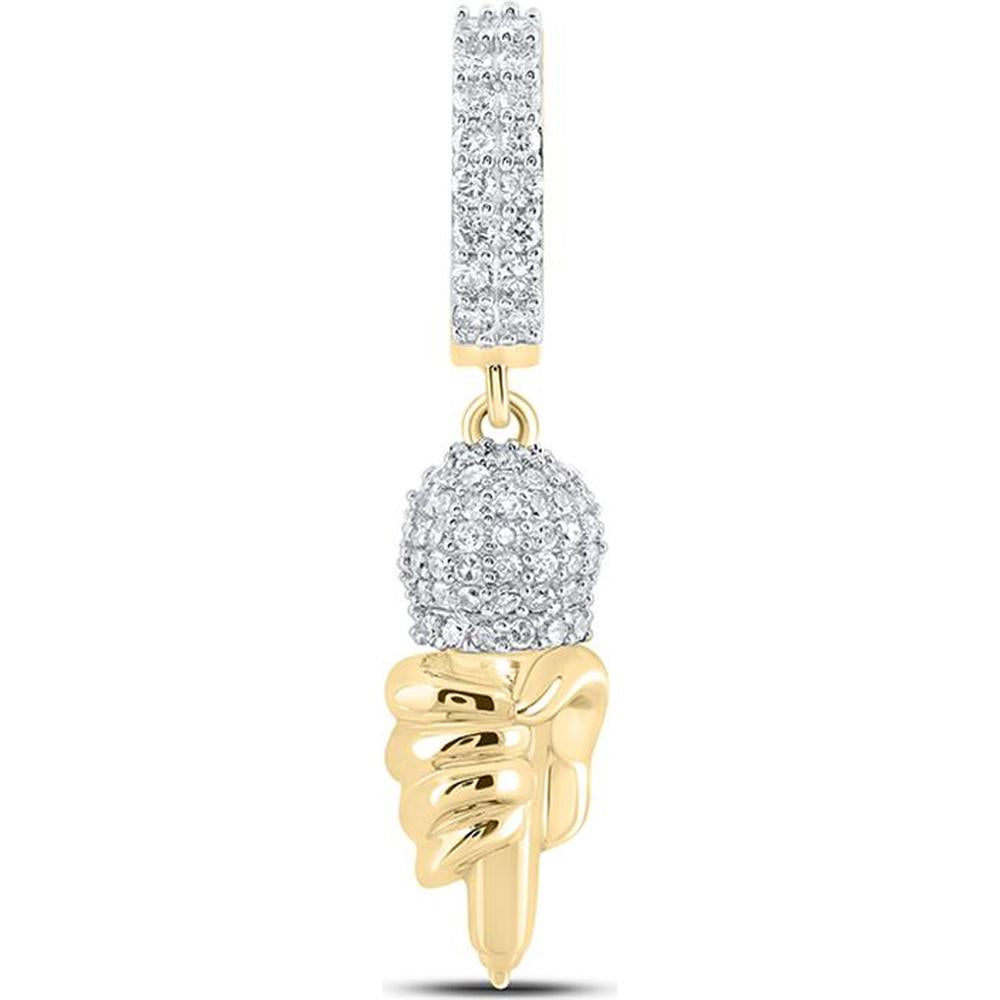 10K Yellow Gold Round Diamond Microphone Charm Pendant - 3/4 Carat Total Diamond Weight
