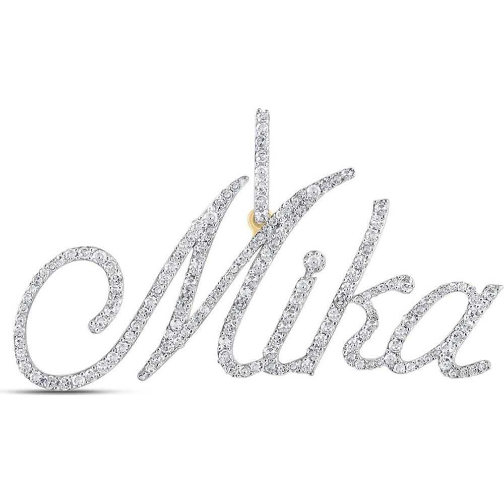 10K Yellow Gold Round Diamond Mika Name Pendant - 7/8 Carat Total Diamond Weight