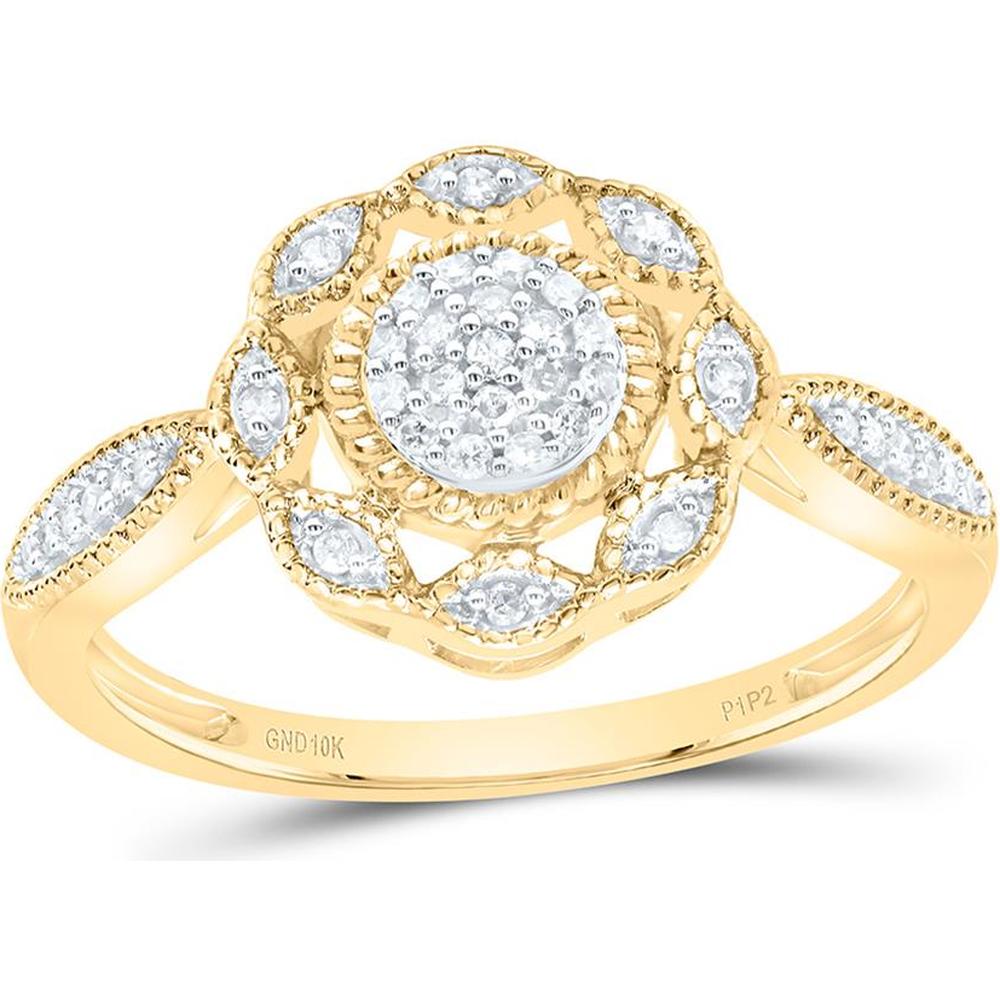 10K Yellow Gold Round Diamond Milgrain Cable Cluster Ring - 1/8 Carat Total Diamond Weight