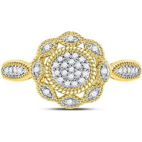10K Yellow Gold Round Diamond Milgrain Cable Cluster Ring - 1/8 Carat Total Diamond Weight