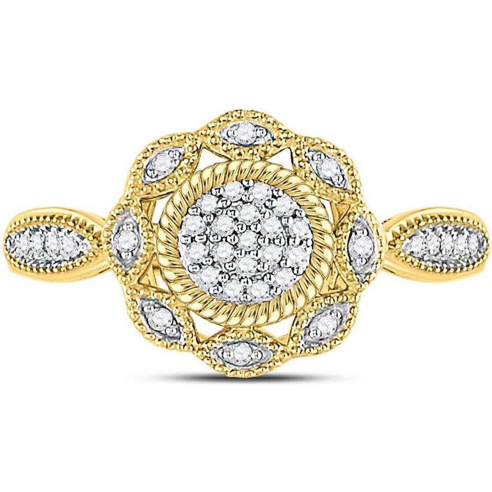 10K Yellow Gold Round Diamond Milgrain Cable Cluster Ring - 1/8 Carat Total Diamond Weight