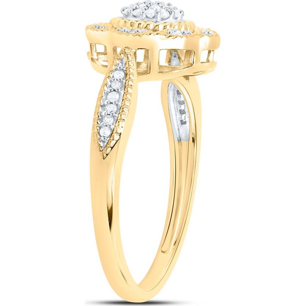 10K Yellow Gold Round Diamond Milgrain Cable Cluster Ring - 1/8 Carat Total Diamond Weight