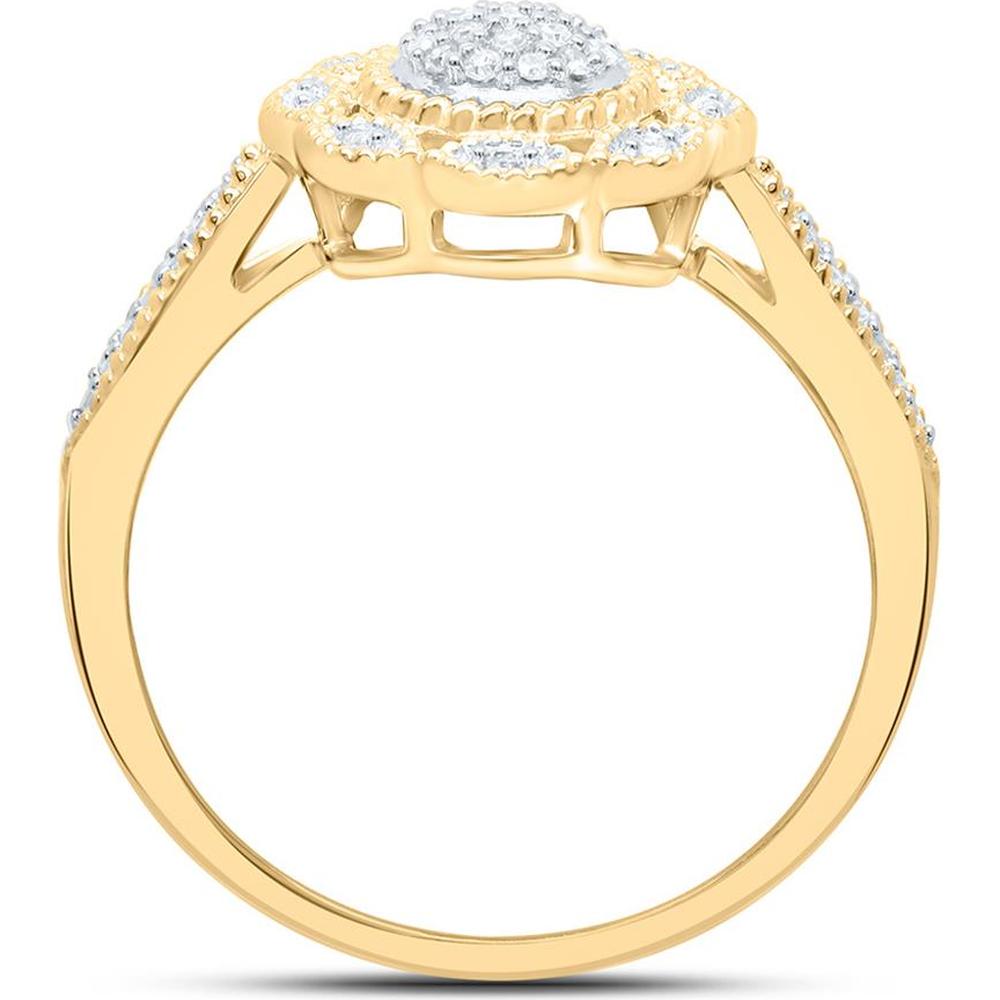 10K Yellow Gold Round Diamond Milgrain Cable Cluster Ring - 1/8 Carat Total Diamond Weight