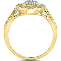 10K Yellow Gold Round Diamond Milgrain Cable Cluster Ring - 1/8 Carat Total Diamond Weight