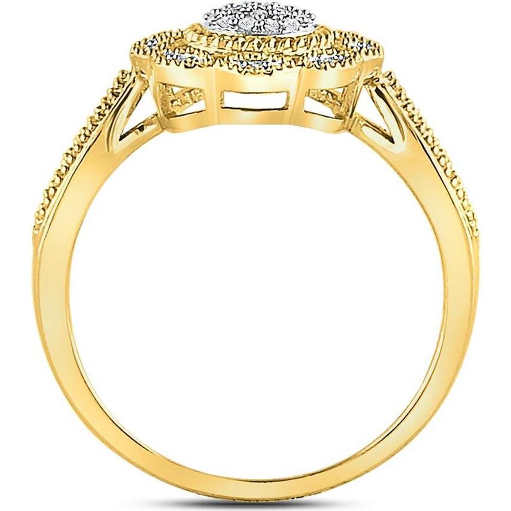 10K Yellow Gold Round Diamond Milgrain Cable Cluster Ring - 1/8 Carat Total Diamond Weight