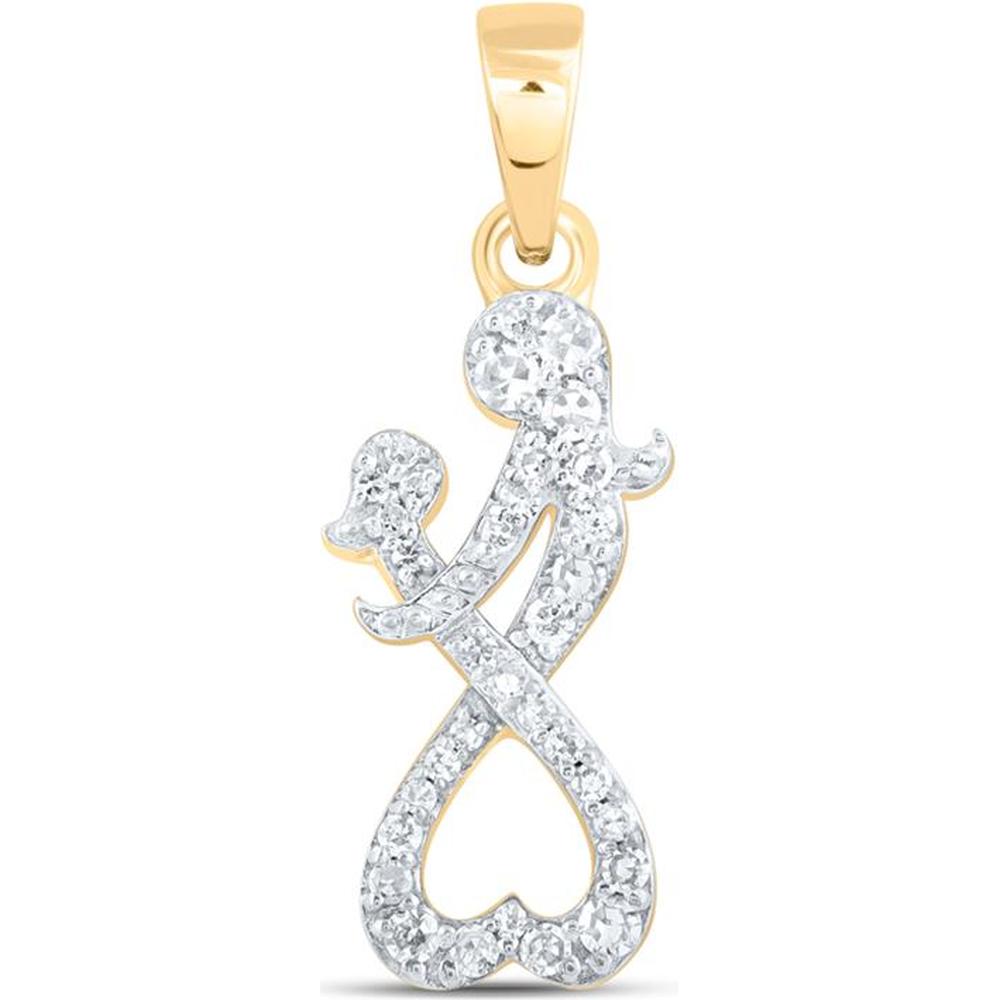 10K Yellow Gold Round Diamond Mom and Child Heart Pendant - 1/8 Carat Total Diamond Weight