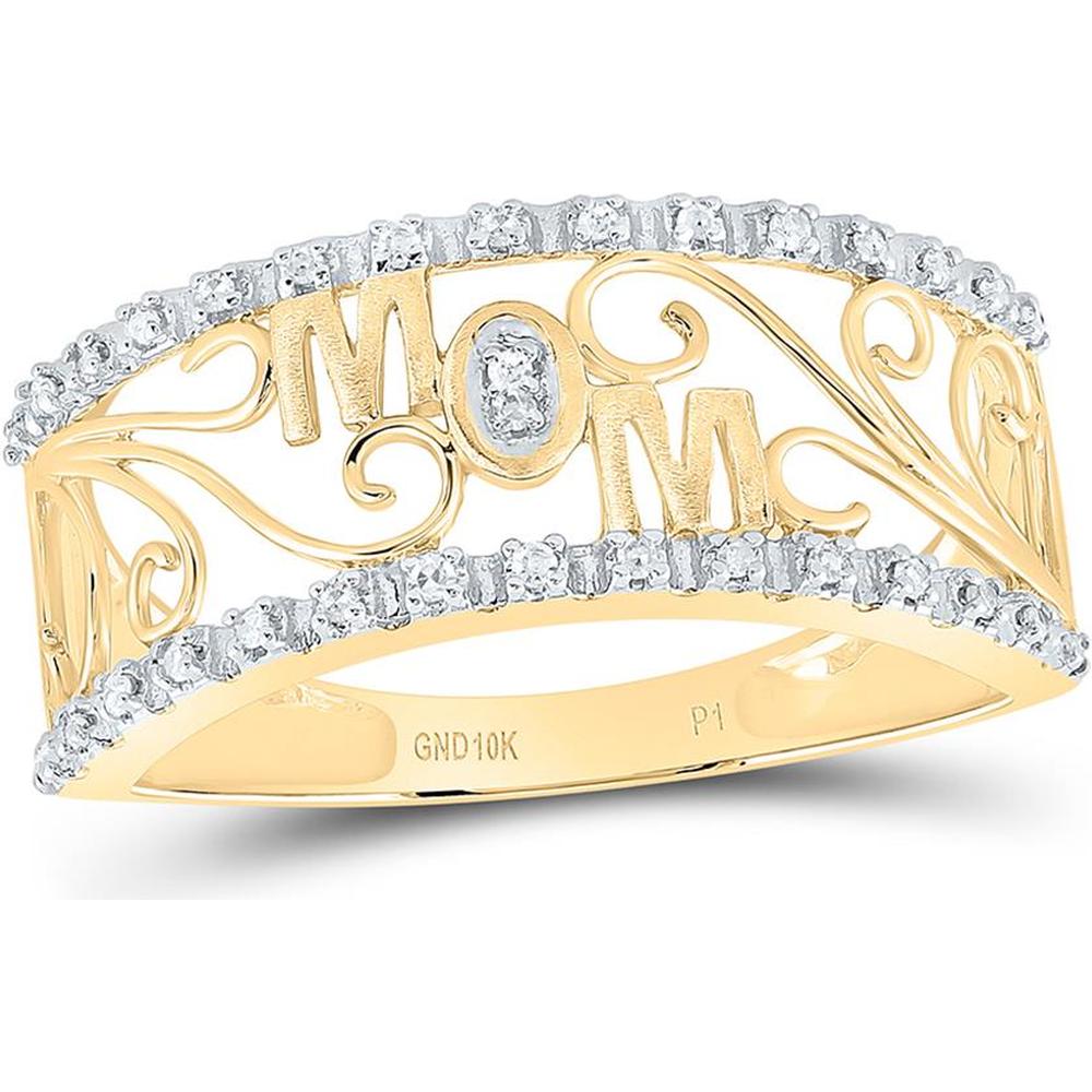 10K Yellow Gold Round Diamond Mom Band Ring - 1/10 Carat Total Diamond Weight