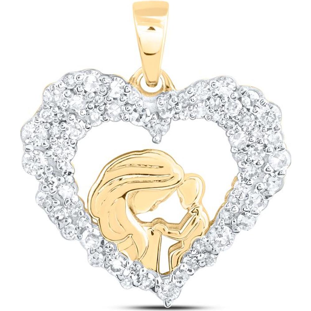 10K Yellow Gold Round Diamond Mom-Child Heart Pendant - 3/8 Carat Total Diamond Weight