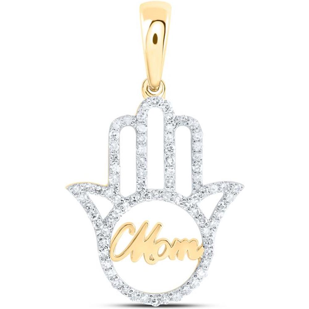 10K Yellow Gold Round Diamond Mom Hamsa Pendant - 1/3 Carat Total Diamond Weight