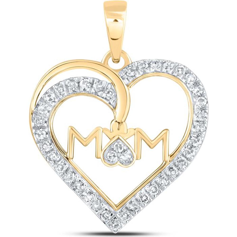 10K Yellow Gold Round Diamond Mom Heart Pendant - 1/6 Carat Total Diamond Weight