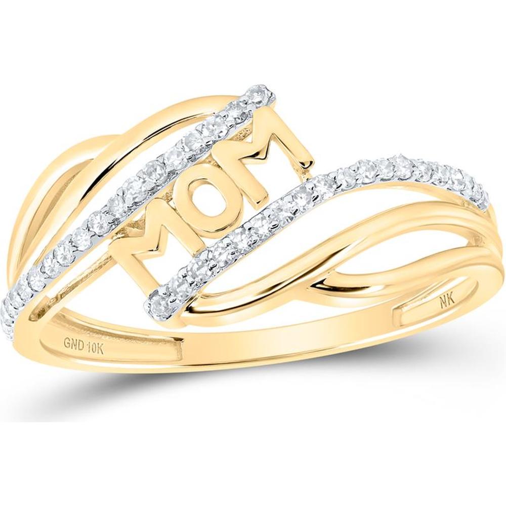 10K Yellow Gold Round Diamond "Mom" Ring - 1/6 Carat Total Diamond Weight