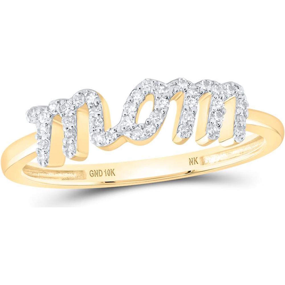 10K Yellow Gold Round Diamond "Mom" Ring with Prong-Set Diamonds - 0.16 Carat Total Diamond Weight