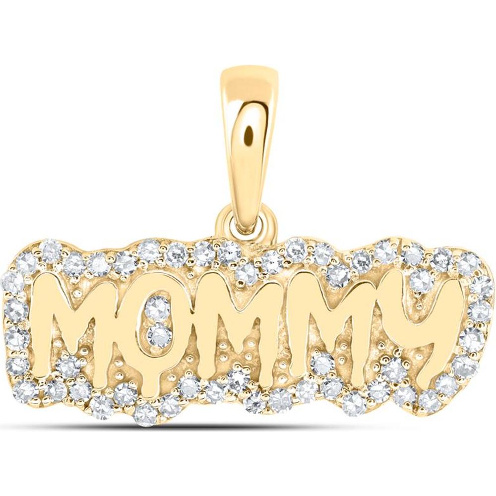 10K Yellow Gold Round Diamond "Mommy" Pendant - 1/5 Carat Total Diamond Weight