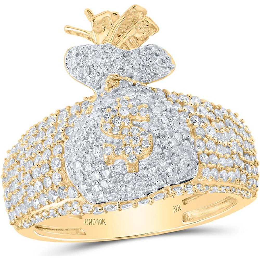 10K Yellow Gold Round Diamond Money Bag Band Ring - 1.89 Carat Total Diamond Weight