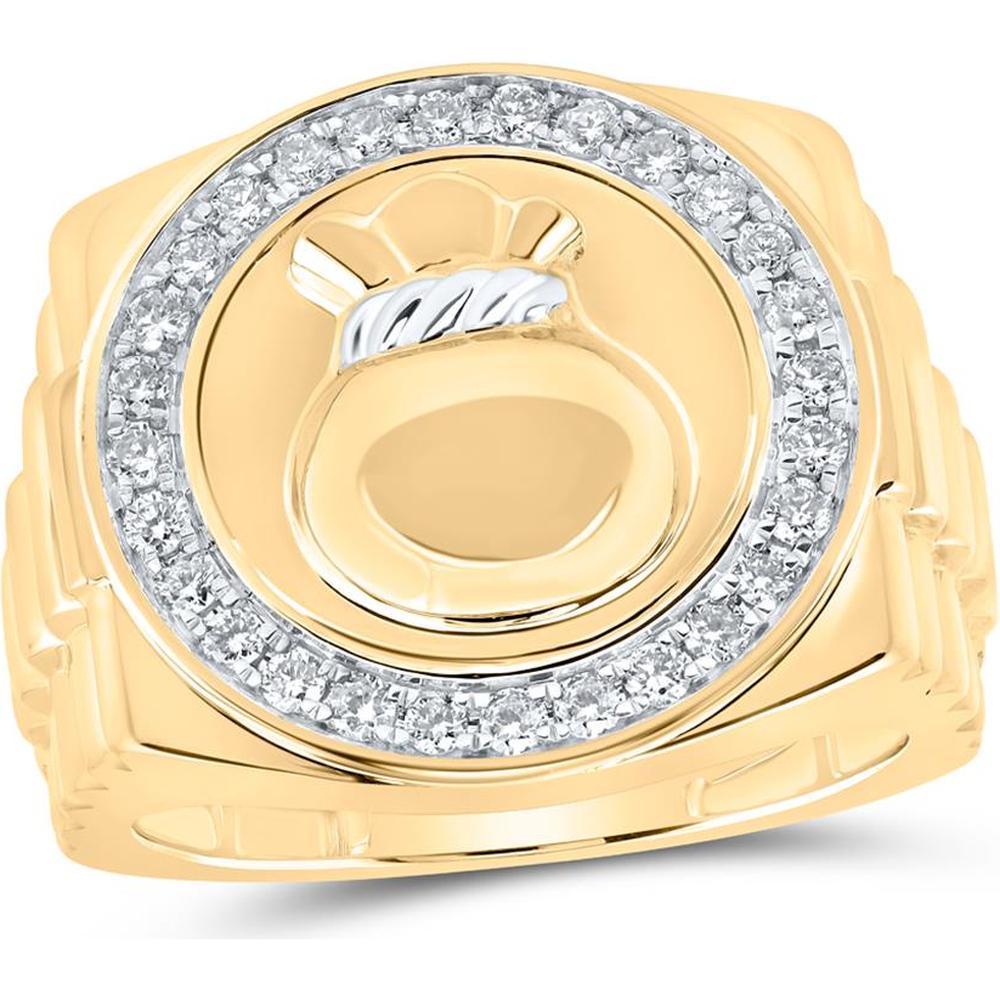 10K Yellow Gold Round Diamond Money Bag Circle Ring - 1/2 Carat Total Diamond Weight
