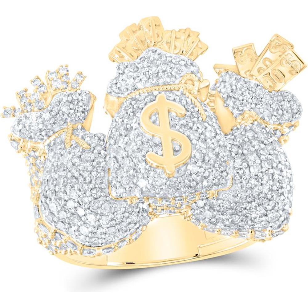 10K Yellow Gold Round Diamond Money Bag Pinky Ring - 4.79 Carat Total Diamond Weight