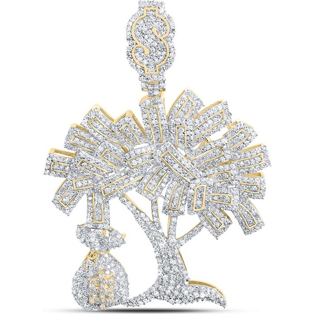 10K Yellow Gold Round Diamond Money Tree Charm Pendant - 2.77 Carat Total Diamond Weight