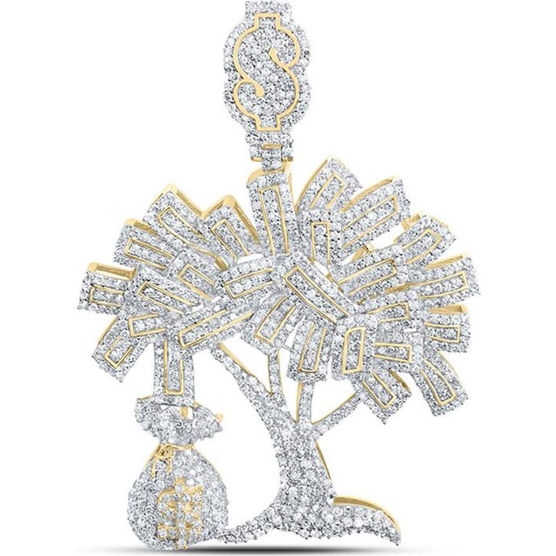 round the money tree 10K Yellow Gold Round Diamond Money Tree Charm Pendant