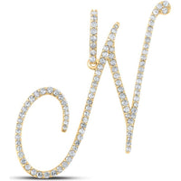 10K Yellow Gold Round Diamond "N" Initial Letter Pendant - 5/8 Carat Total Diamond Weight