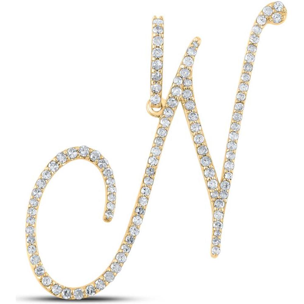 10K Yellow Gold Round Diamond "N" Initial Letter Pendant - 5/8 Carat Total Diamond Weight