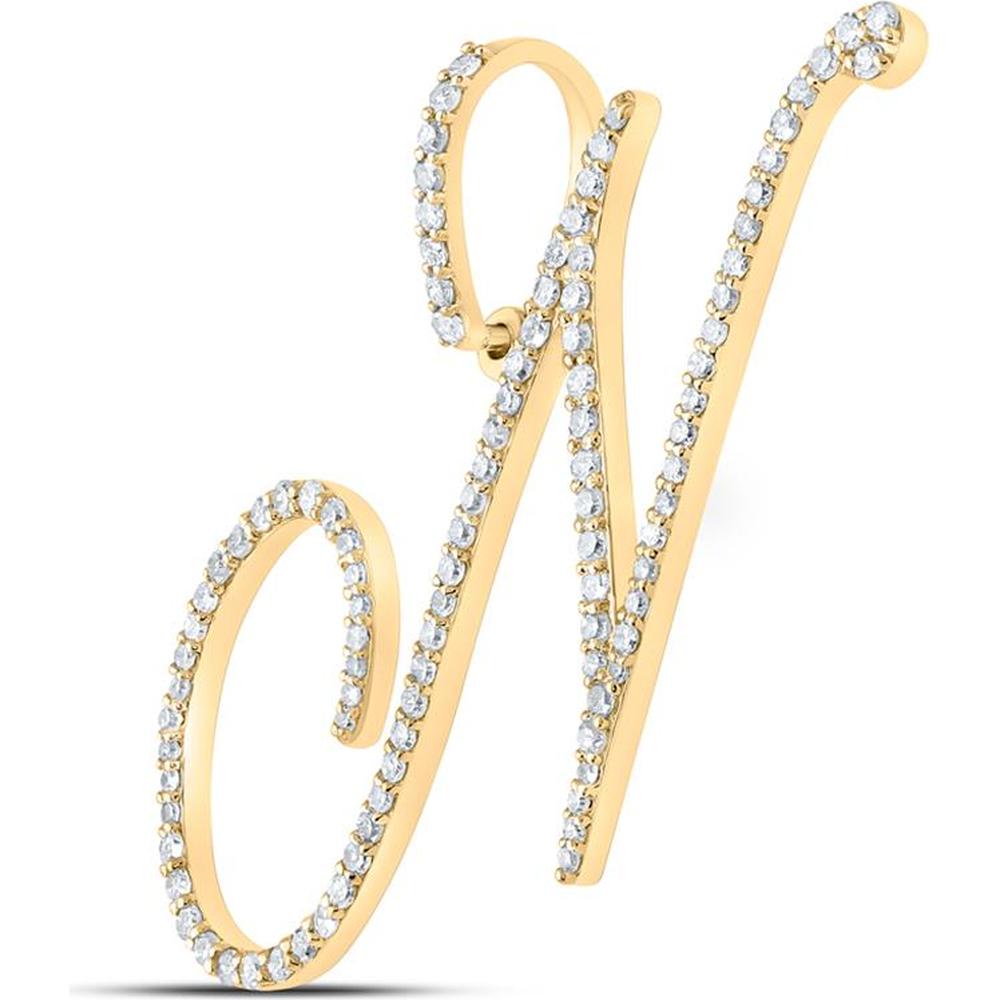 10K Yellow Gold Round Diamond "N" Initial Letter Pendant - 5/8 Carat Total Diamond Weight