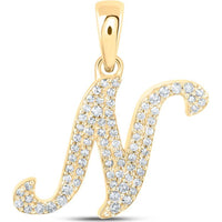 10K Yellow Gold Round Diamond 'N' Initial Pendant - 1/6 Carat Total Diamond Weight