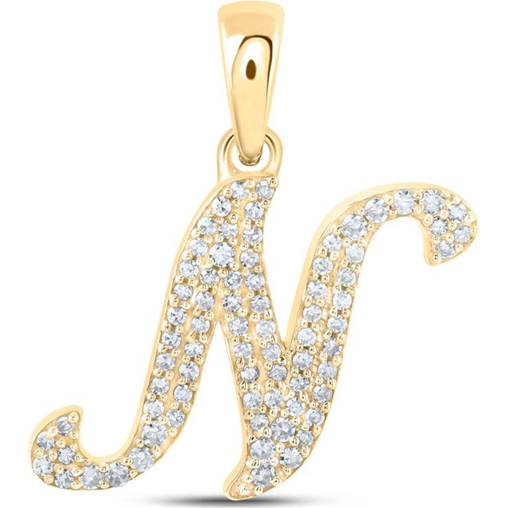 10K Yellow Gold Round Diamond 'N' Initial Pendant - 1/6 Carat Total Diamond Weight