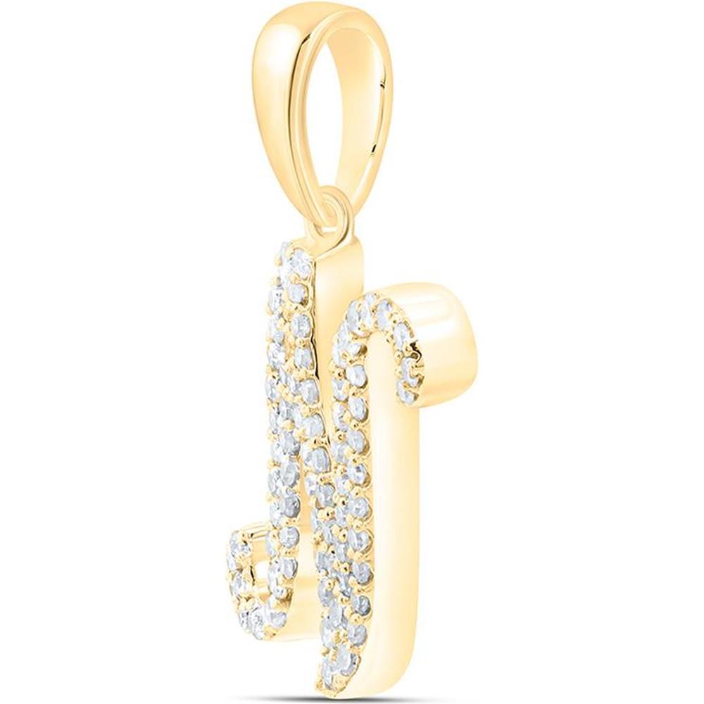 10K Yellow Gold Round Diamond 'N' Initial Pendant - 1/6 Carat Total Diamond Weight