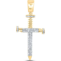 10K Yellow Gold Round Diamond Nail Cross Charm Pendant - 0.4 Carat Total Diamond Weight