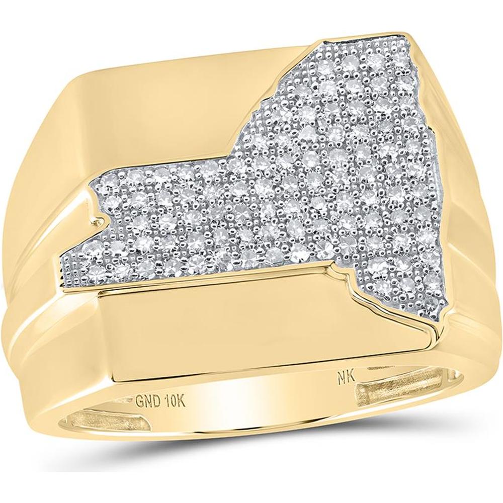10K Yellow Gold Round Diamond New York State Band Ring - 1/2 Carat Total Diamond Weight