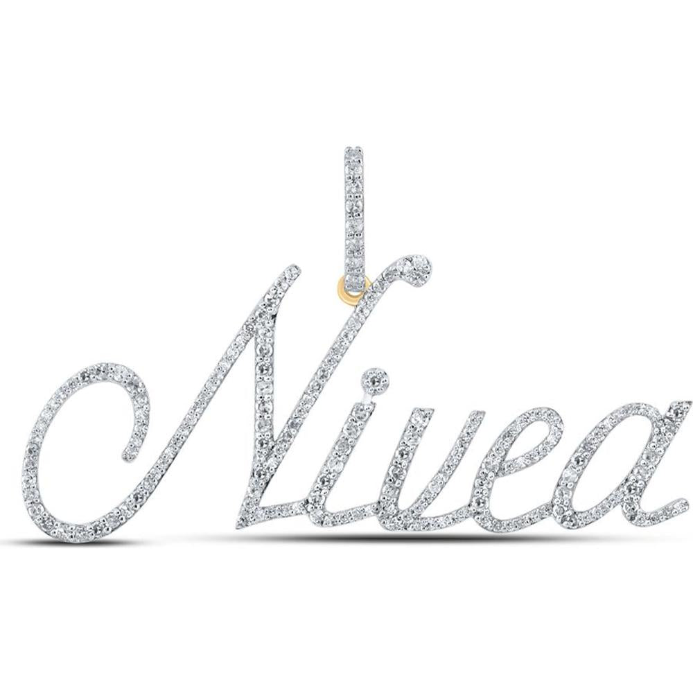 10K Yellow Gold Round Diamond Nivea Name Pendant - 0.76 Carat Total Diamond Weight