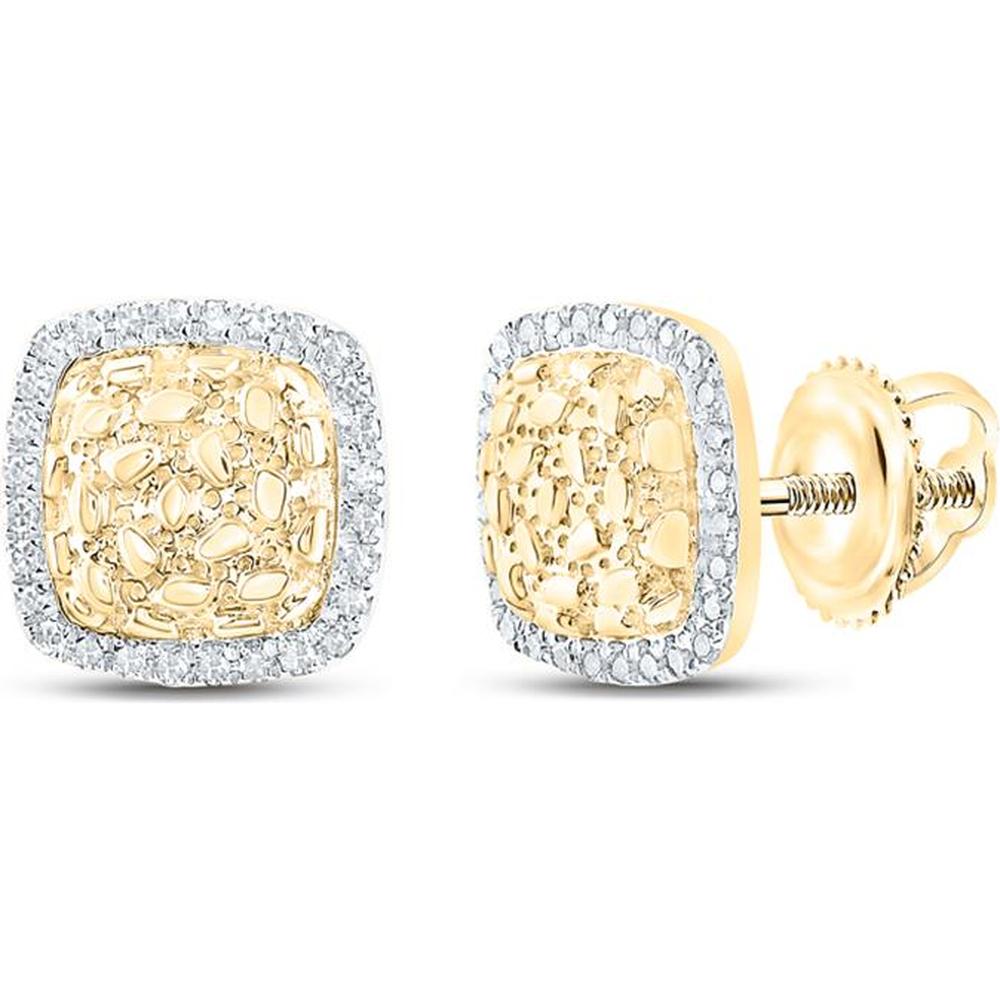 10K Yellow Gold Round Diamond Nugget Square Earrings - 1/6 Carat Total Diamond Weight