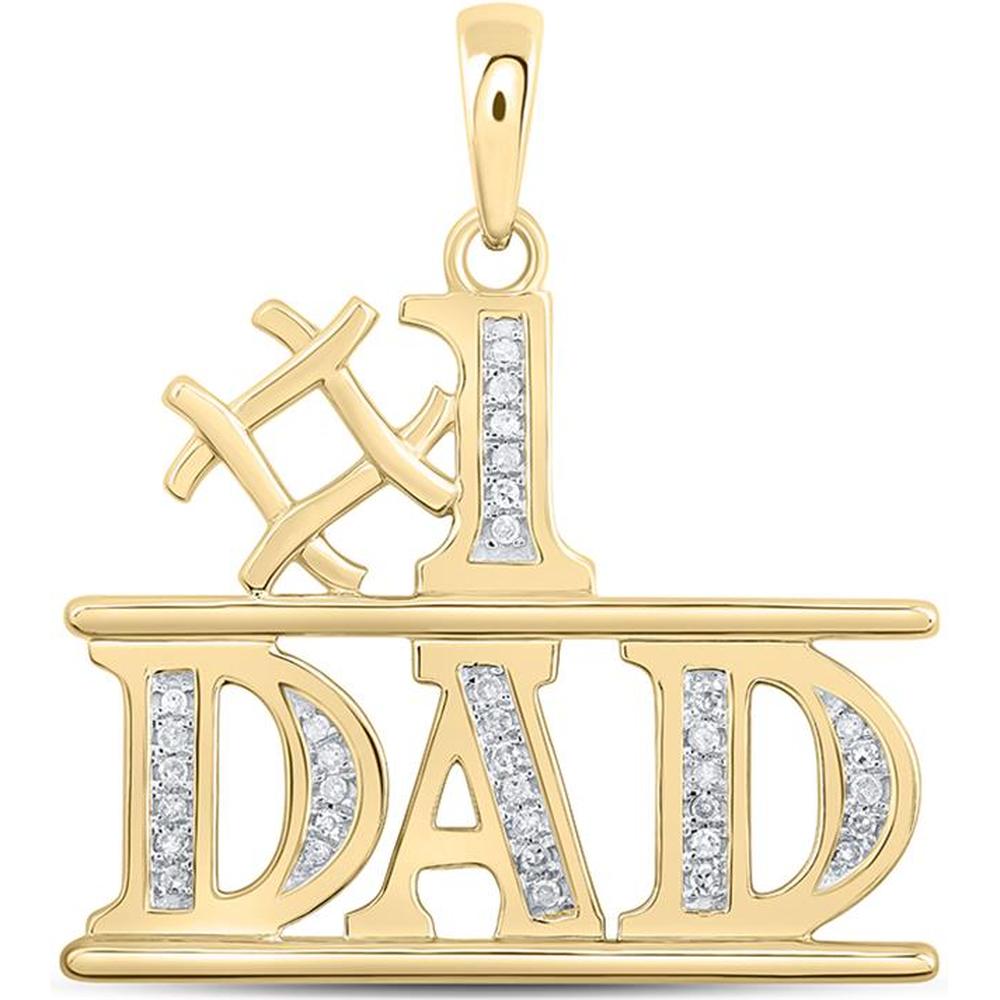 10K Yellow Gold Round Diamond "Number 1 Dad" Pendant with Pave-Set Diamonds - 1/10 Carat Total Diamond Weight