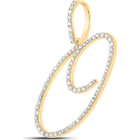 10K Yellow Gold Round Diamond O Initial Letter Pendant - 3/8 Carat Total Diamond Weight