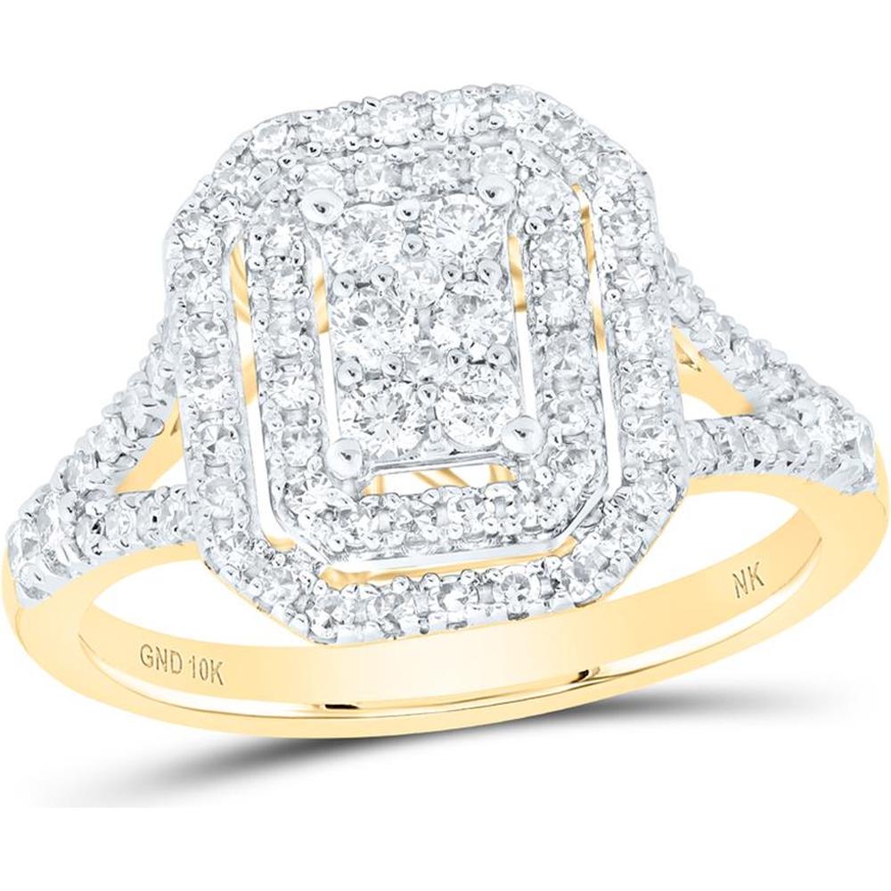 10K Yellow Gold Round Diamond Octagon Ring with Prong-Set Diamonds - 0.71 Carat Total Diamond Weight