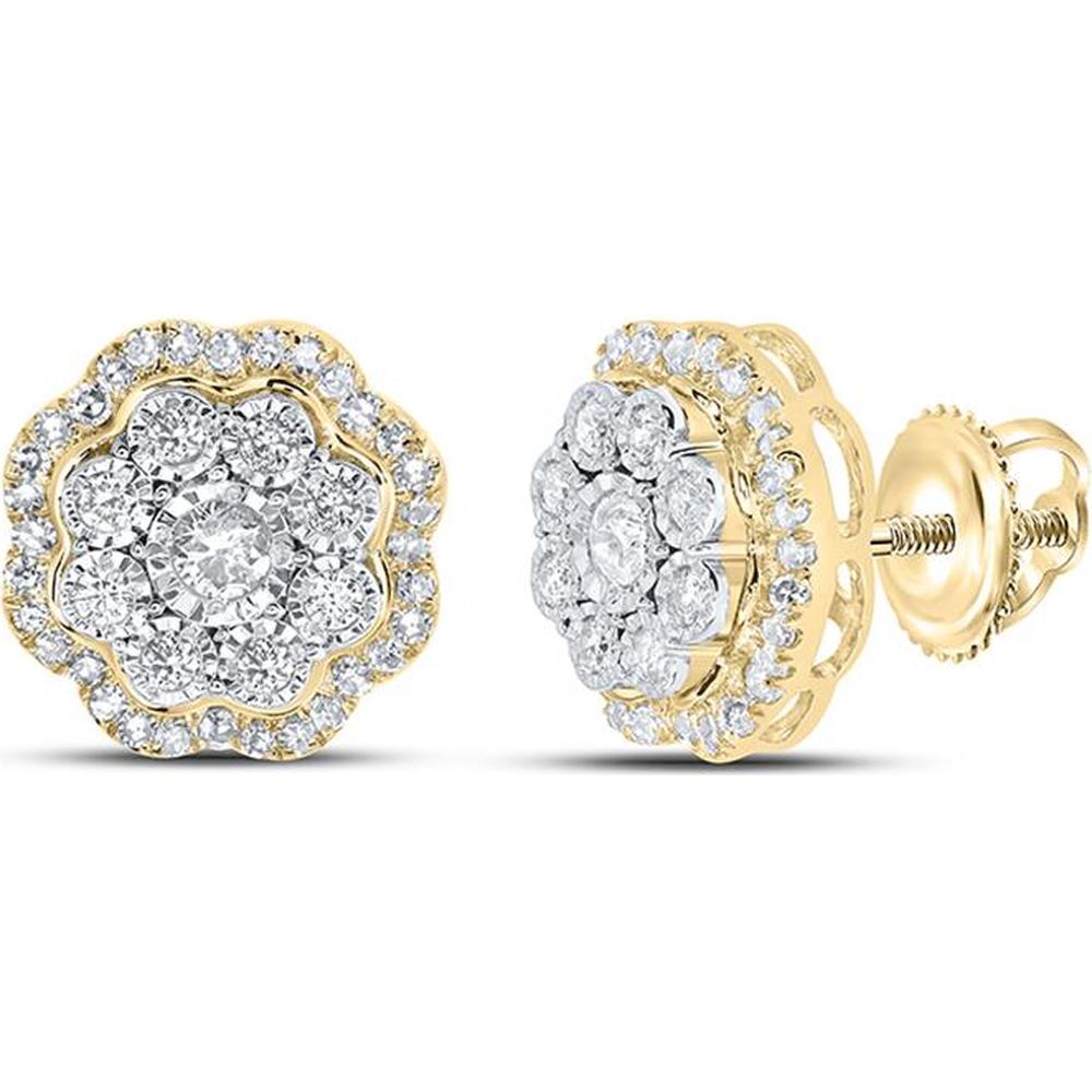 10K Yellow Gold Round Diamond Octagon Stud Earrings - 1/2 Carat Total Diamond Weight