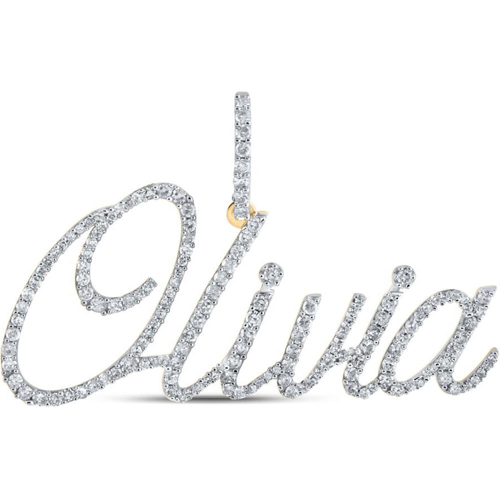 10K Yellow Gold Round Diamond "Olivia" Name Pendant - 7/8 Carat Total Diamond Weight
