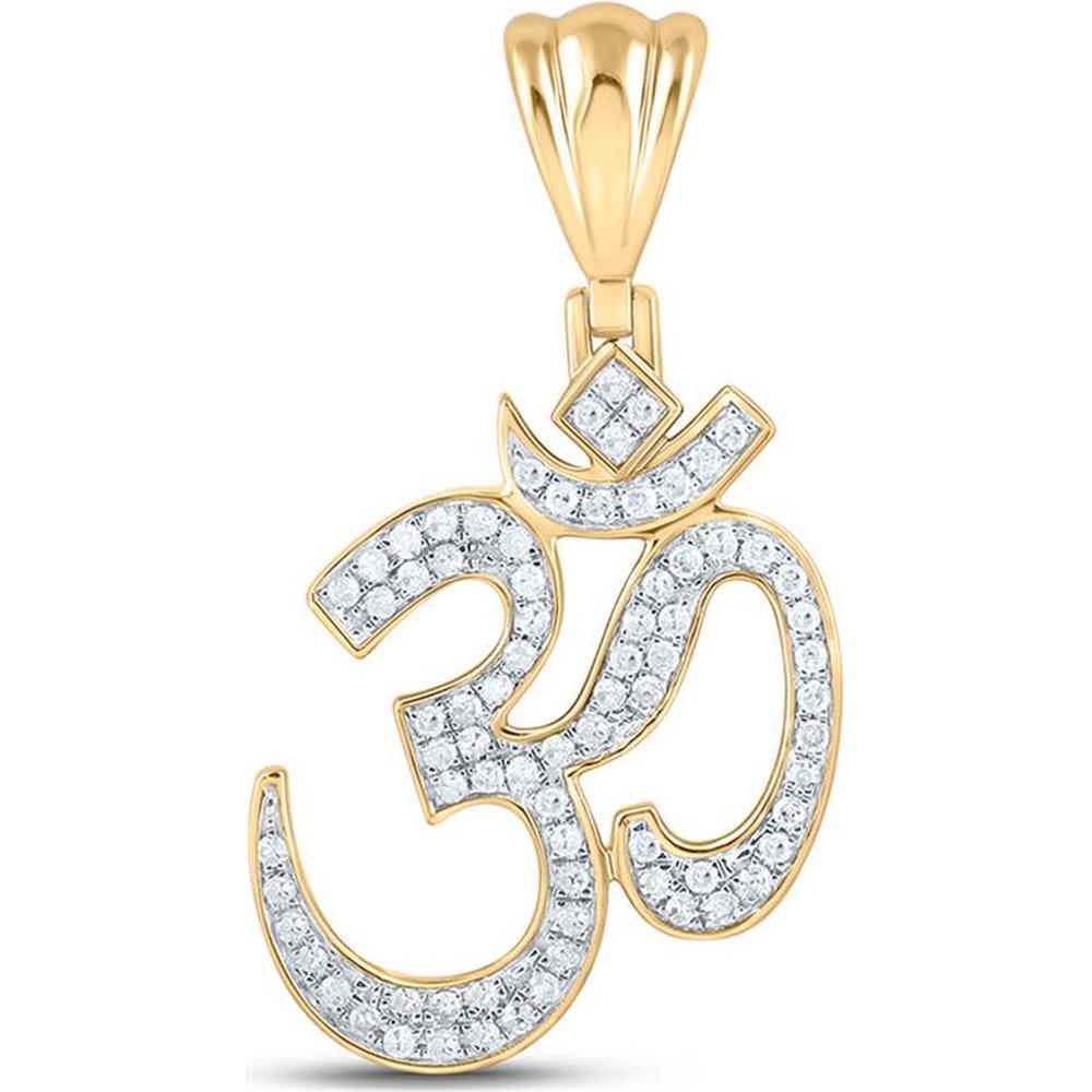 10K Yellow Gold Round Diamond Om Charm Pendant - 1/2 Carat Total Diamond Weight