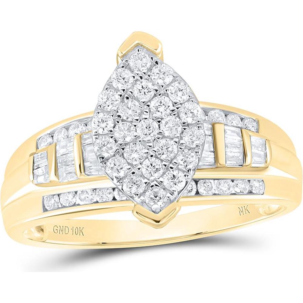 10K Yellow Gold Round Diamond Oval Bridal Engagement Ring - 1 Carat Total Diamond Weight