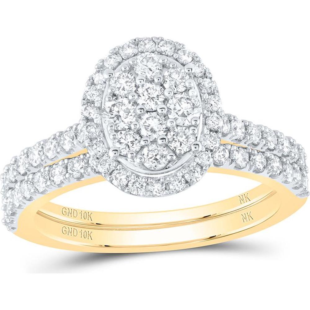 10K Yellow Gold Round Diamond Oval Bridal Wedding Ring Set - 1 Carat Total Diamond Weight