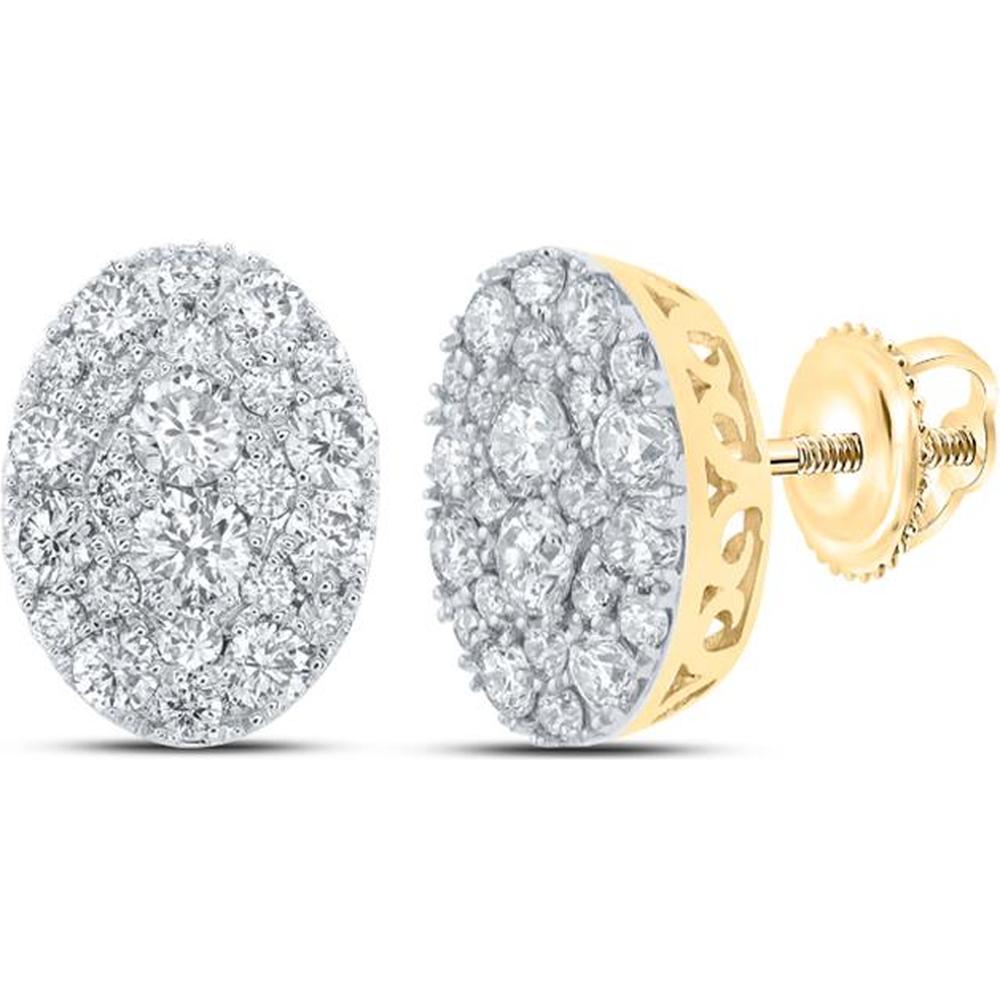 10K Yellow Gold Round Diamond Oval Cluster Earrings - 1.21 Carat Total Diamond Weight