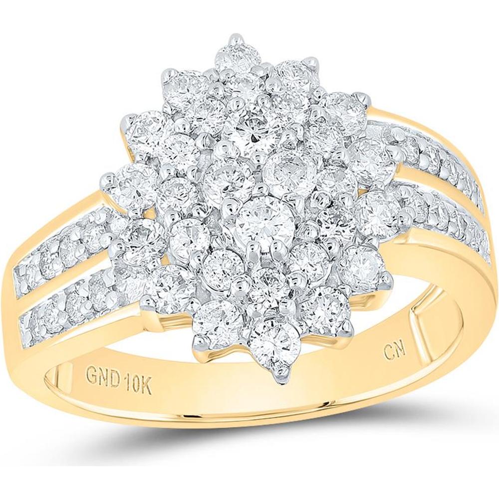 10K Yellow Gold Round Diamond Oval Cluster Ring - 1.01 Carat Total Diamond Weight