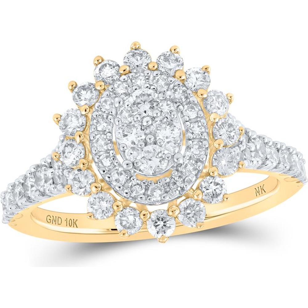 10K Yellow Gold Round Diamond Oval Cluster Ring - 1.01 Carat Total Diamond Weight