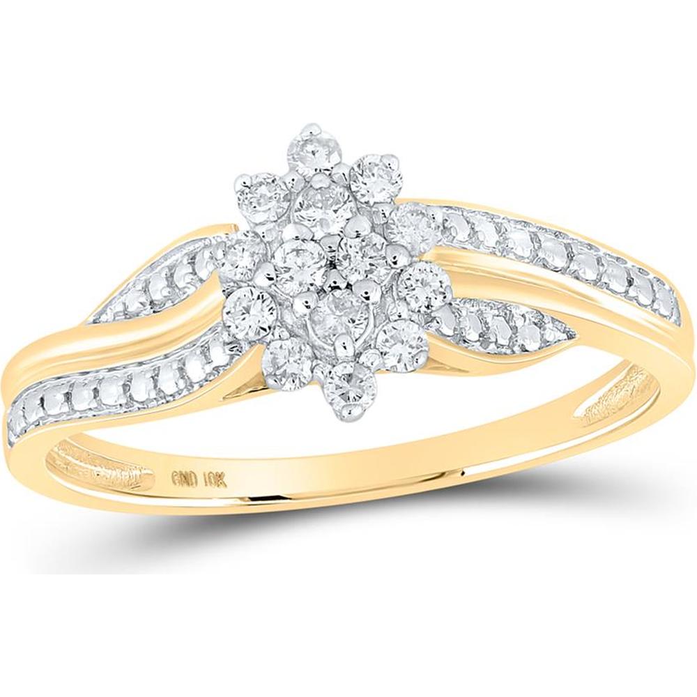 10K Yellow Gold Round Diamond Oval Cluster Ring - 1/5 Carat Total Diamond Weight