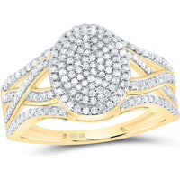 10K Yellow Gold Round Diamond Oval Cluster Twist Ring with 1/2 Carat Total Diamond Weight