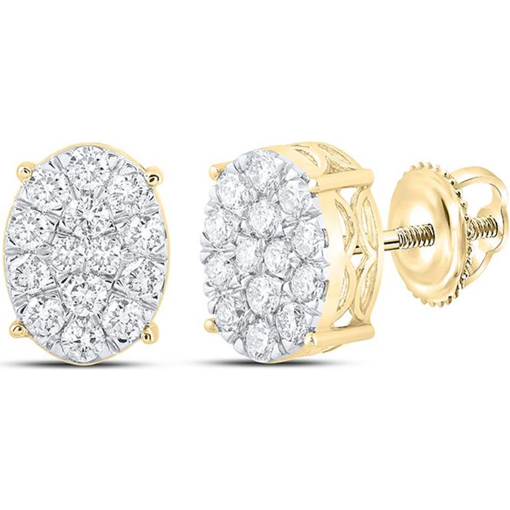 10K Yellow Gold Round Diamond Oval Earrings - 7/8 Carat Total Diamond Weight