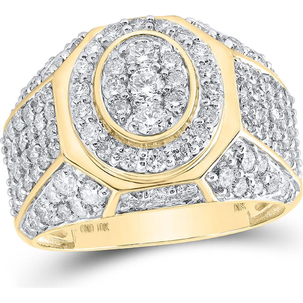 10K Yellow Gold Round Diamond Oval Ring with 3 Carat Total Weight - Prong Set