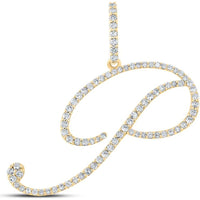 10K Yellow Gold Round Diamond "P" Initial Letter Pendant - 1/2 Carat Total Diamond Weight