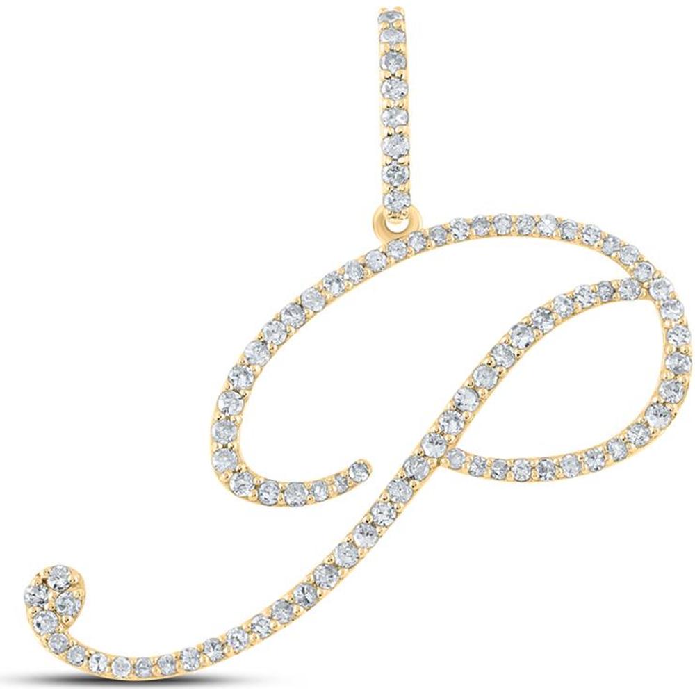 10K Yellow Gold Round Diamond "P" Initial Letter Pendant - 1/2 Carat Total Diamond Weight